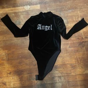SHEIN velvet black angel long sleeve bodysuit Size:L